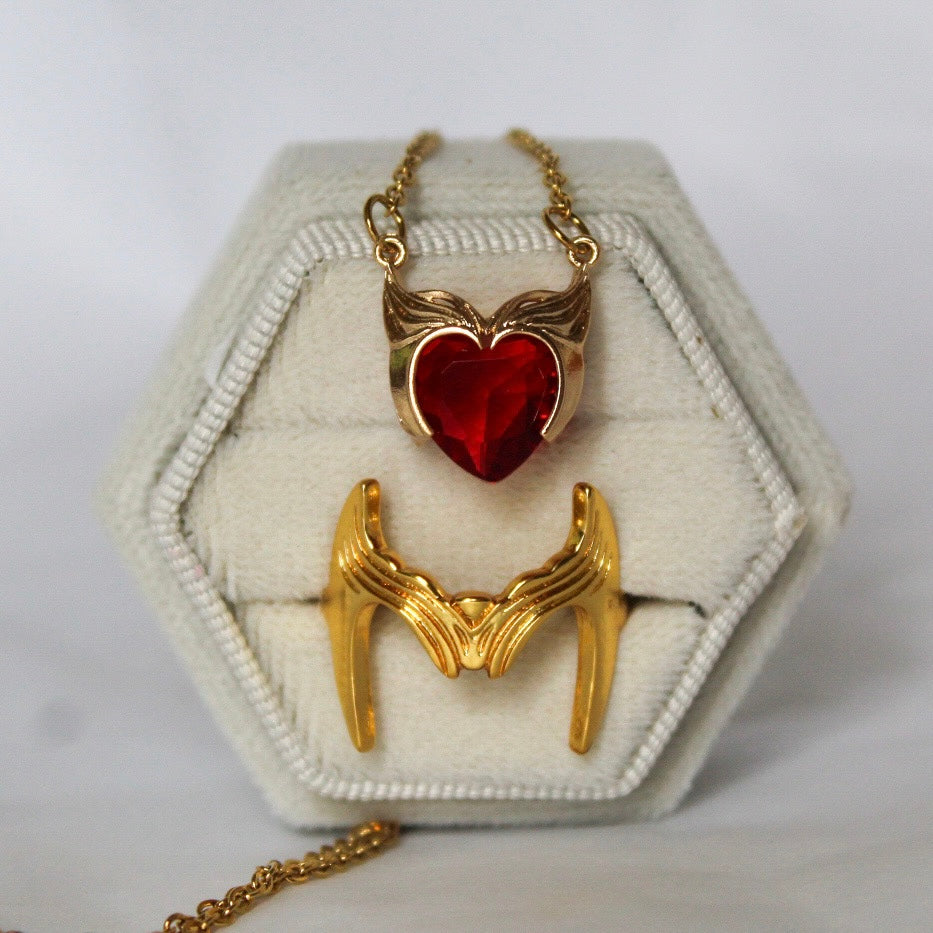 Scarlet Witch crown INSPIRED necklace & ring duo