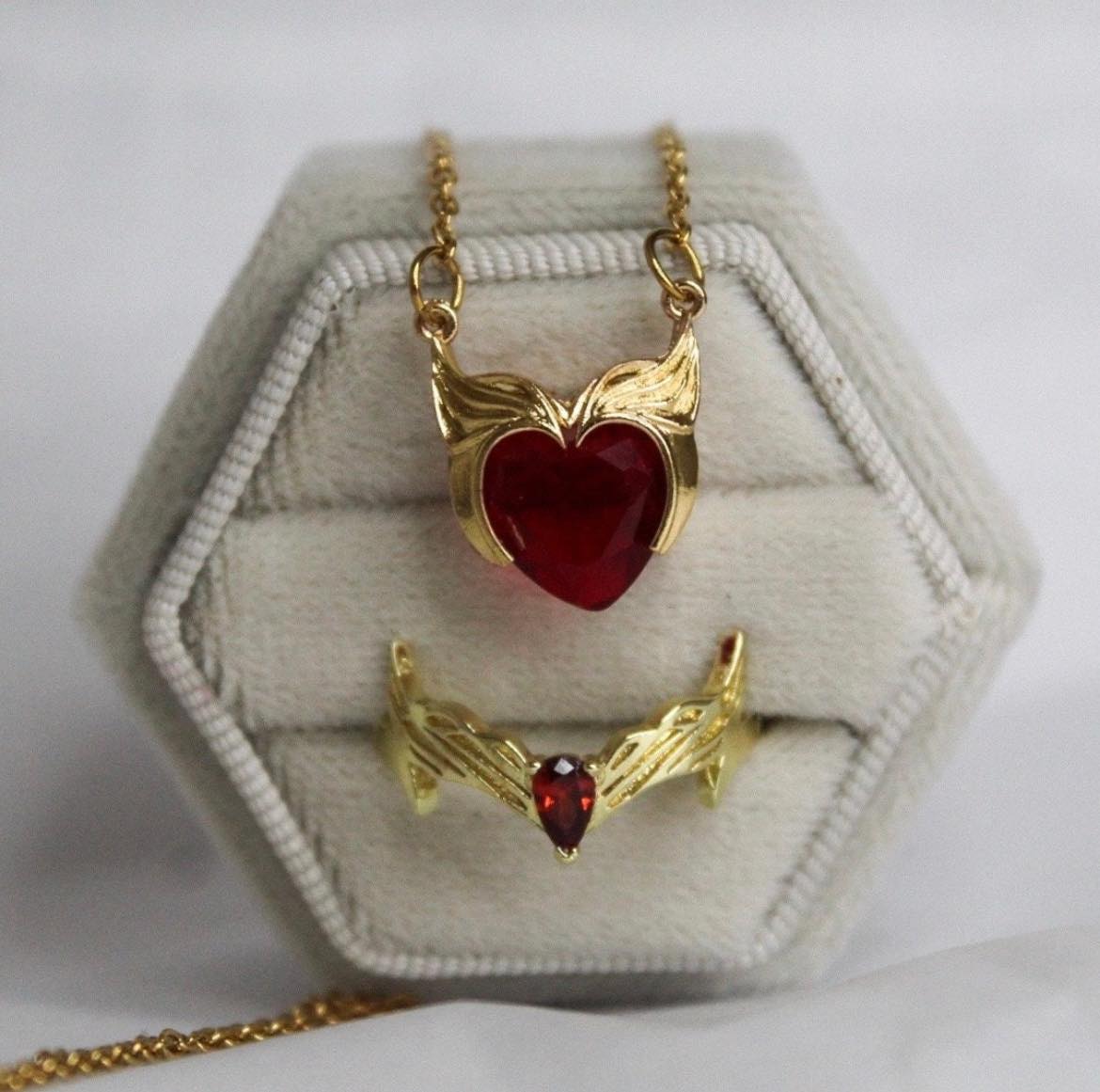 Scarlet Witch gemstone necklace & ring duo